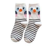 Generisch Calzini da donna in cotone caldo a righe con gufo, calzini a tre orecchie, calzini da donna, 35-38 alti, bianco, Taglia unica