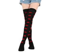 Generisch Calzini da donna Stockings Thigh High Over The Knee Socks Heart Lips Pattern Long Knee High Socks for Women Calze sopra il ginocchio con treccia, f, Taglia unica