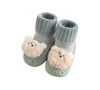 Generisch Calzini invernali per bambini, per bambini, antiscivolo, per interni, per bambini, scarpe sportive e comode, a forma di peluche, verde, 22
