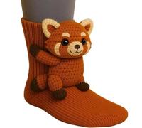 Generisch Calzini morbidi da donna, invernali, spessi, caldi, per la casa, in maglia 3D, con animali, morbidi, per il sonno, per ragazze, Panda rosso, Taglia unica