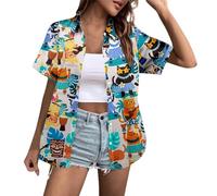 Generisch Camicetta a maniche corte dal taglio casual con motivo floreale alla moda, colletto rovesciato, ideale per tutti i giorni e il tempo libero. Comoda, traspirante ed elegante per l'estate