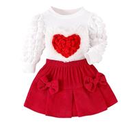 Generisch Camicetta a maniche lunghe per bambina, con gonna a fiocco, set da due pezzi per la primavera, Colore: rosso, 9-12 mesi