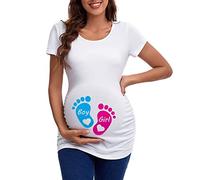 Generisch Camicetta alla moda a maniche corte per donne incinte con scollo a U design a lettera bassa per un tempo di maternità grazioso, Blu, L