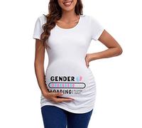 Generisch Camicetta alla moda a maniche corte per donne incinte con scollo a U design a lettera bassa per un tempo di maternità grazioso, bianco, L
