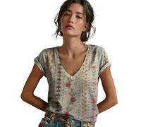 Generisch Camicetta alla moda con motivo floreale, top casual a maniche corte con design unico per l'uso quotidiano, multicolore, XL
