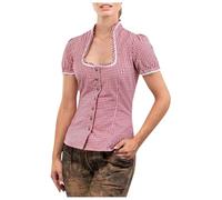 Generisch Camicetta bavarese da donna con bordo in pizzo a quadri e scollo a U, a maniche corte, perfetta per feste della birra e come abbigliamento casual, Colore: rosso, S