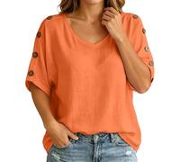 Generisch Camicetta casual da donna con bottoni, a maniche corte, estiva, con tasca, per il tempo libero, l'ufficio, le vacanze, Colore: arancione., XXL