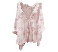 Generisch Camicetta da donna a maniche lunghe con motivo floreale, scollo a V, casual, con bottoni, eleganti, comode, per le donne nel tempo libero, Rosa chiaro., M
