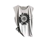 Generisch Camicetta da donna alla moda senza maniche come canotta larga, morbido tessuto di cotone con stampa floreale alla moda, comoda camicetta solare, ideale per le attività quotidiane, grigio., S