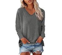 Generisch Camicetta da donna con maniche ad ali estive, casual, scollo a V, tinta unita, per il tempo libero, vestibilità larga, maglione con glitter, grigio., M