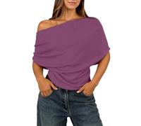 Generisch Camicetta da donna con una spalla, a maniche lunghe, tinta unita, aderente, basic, sexy, elegante, traspirante, alla moda, casual, estiva, Lilla, M