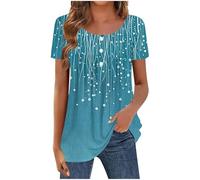 Generisch Camicetta da donna con volant a strati e maniche corte a sbuffo in azzurro - Top a gradini con balze giocose | Tunica estiva romantica per uscire e tutti i giorni, Stil_E02 Blu, XL