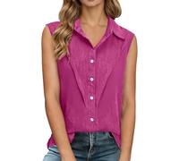 Generisch Camicetta da donna in mussola elegante camicetta senza maniche con colletto classico e abbottonatura - top minimalista in tinta unita per tutti i giorni, rosa intenso, S
