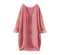 Generisch Camicetta da donna oversize, cardigan da donna, sottile, lungo, con tasche e bottoni, in mussola, per il tempo libero, elegante e largo, per il tempo libero, Rosso anguria., XXXL