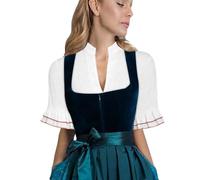 Generisch Camicetta Dirndl da donna con maniche ad aletta, scollo a V, maniche svolazzanti, camicetta bavarese bianca in poliestere, abbigliamento da birra, colletto alto, elegante top per feste della