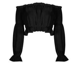 Generisch Camicetta Dirndlblusen da donna in tinta unita con maniche a sbuffo ultra corte e spalline imbottite per la festa tedesca della birra, costume da Ding-Dong, Nero , XL