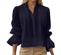 Generisch Camicetta estiva casual, alla moda e pieghettata in tinta unita per un vero colpo d'occhio, Blu marino, M