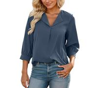 Generisch Camicetta scorrevole in morbido chiffon con maniche a tre quarti e scollo semi-aperto: una camicia da donna comoda ed elegante per occasioni casual ed eleganti., Blu marino, XL
