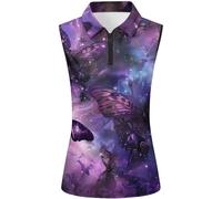 Generisch Camicetta stampata senza maniche con colletto svasato a pieghe per una canotta casual in vestibilità svasata con scollo elegante, Viola scuro, XL