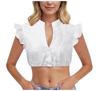 Generisch Camicetta tradizionale Dirndl da donna, in pizzo, colore bianco, a maniche corte, per Oktoberfest, per la birra, a mezza manica, con scollo a V, a maniche corte, bianco, S