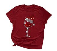 Generisch Camicette casual con stampa cappello da donna a maniche corte di Natale camicetta da donna maglione con gonna da donna, Vino, S
