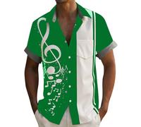 Generisch Camicia a maniche corte con stampa floreale tropicale, design casual con bottoni per abiti estivi eleganti, verde, 5XL