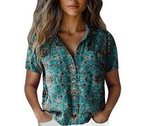Generisch Camicia a maniche corte con stampa primaverile - comoda e traspirante alla moda elegante nella vita di tutti i giorni, Verde menta, 4XL