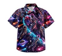 Generisch Camicia a maniche corte da ragazzo con stampa neon, abbottonatura, elegante, casual, traspirante, ideale per il tempo libero, all'aperto, scuola, feste, spiaggia, viaggi, multicolore, 11-12