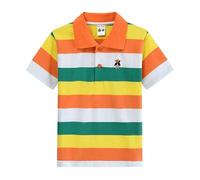 Generisch Camicia a maniche corte in stile coreano 2026 a righe con colletto per ragazzi e ragazzi - e comoda da indossare tutti i giorni, Colore: arancione., 7-8 Anni