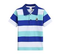 Generisch Camicia a maniche corte in stile coreano 2026 a righe con colletto per ragazzi e ragazzi - e comoda da indossare tutti i giorni, Blu, 7-8 Anni