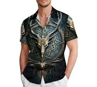 Generisch Camicia a maniche corte in stile europeo casual estivo con design nordico per una vestibilità casual traspirante, grigio scuro, M