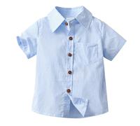 Generisch Camicia a maniche corte per ragazzi, a quadretti, abito formale per uscire con un bell'aspetto, Azzurro, 3-4 Anni