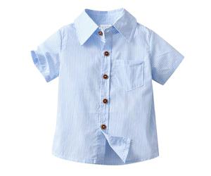 Generisch Camicia a maniche corte per ragazzi, a quadretti, abito formale per uscire con un bell'aspetto, Azzurro, 3-4 Anni