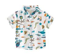 Generisch Camicia a maniche corte per ragazzi con stampa all-over, camicia per il tempo libero per l'asilo e la vita quotidiana, versatile maglietta estiva con colletto, maglietta a maniche corte