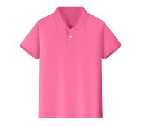 Generisch Camicia a maniche corte per ragazzi e ragazze, con chiusura a bottoni, comoda e morbida, per il tempo libero, per tutti i giorni, traspirante, classica, Colore: rosso, 5-6 Anni
