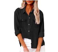 Generisch Camicia a maniche lunghe alla moda con pratiche tasche laterali, misto cotone di alta qualità, elegante colletto rovesciato, abbottonatura continua, ideale per il lavoro o il tempo libero