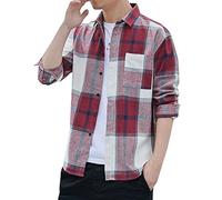 Generisch Camicia a maniche lunghe da uomo a quadri, a maniche lunghe, larga, in tinta unita, per il tempo libero, traspirante, per gli uomini, per costumi tradizionali e per la pelle, F-rosso, 5XL