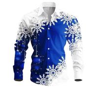 Generisch Camicia a maniche lunghe da uomo a tema invernale All Print, Blu, 4XL