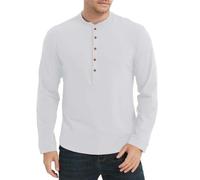 Generisch Camicia a maniche lunghe da uomo Comfort Fit: camicia per il tempo libero con 1/2 bottoni, a maniche lunghe, scollo a V, tinta unita, per lavoro, per matrimonio, bianco, S