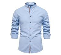 Generisch Camicia a maniche lunghe da uomo in stile giapponese, camicia alla moda, casual, a maniche lunghe, slim fit, camicia da lavoro, per il tempo libero, giacca invernale, Azzurro, XL