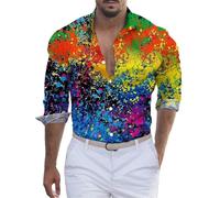 Generisch Camicia a maniche lunghe da uomo Mardi 2026 con numeri, camicia a maniche lunghe stampata 3D con bottone, giallo., XL