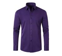 Generisch Camicia a maniche lunghe da uomo Slim Fit: camicia da lavoro con bottoni, per il tempo libero, con colletto rovesciato, camicia da lavoro, a maniche lunghe, traspirante, comoda ed elastica