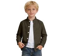 Generisch Camicia a maniche lunghe per bambini con colletto alto, per ragazze e ragazzi, tinta unita, adatta per bambini e donne, perfetta per tutti i giorni e il tempo libero, verde militare, 2-3