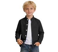 Generisch Camicia a maniche lunghe per bambini con colletto alto, per ragazze e ragazzi, tinta unita, adatta per bambini e donne, perfetta per tutti i giorni e il tempo libero, Nero , 3-4 Anni