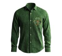 Generisch Camicia a maniche lunghe per il tempo libero con motivo St Patrik's Day da uomo, vestibilità comoda, con bottoni, ideale per le vacanze e nella vita di tutti i giorni, verde, M