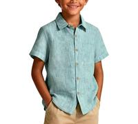 Generisch Camicia a quadri a maniche corte con bottoni, camicia estiva casual per bambini, abbigliamento casual ideale per le giornate attive all'aria aperta, verde militare, 10-11 Anni