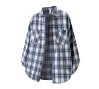 Generisch Camicia a quadri in flanella da uomo, a maniche lunghe, vestibilità normale, per il tempo libero, per la transizione, Blu mare, 3XL