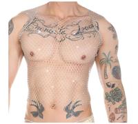 Generisch Camicia a rete da uomo Rave Outfit - Mesh Techno Maglia intima trasparente Night Club Kinkywear Party Clubwear Swingerclub Maglietta a rete trasparente streetstyle lingerie, argento, S