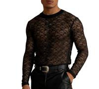 Generisch Camicia a rete da uomo Rave Outfit - Party Techno biancheria intima intima streetstyle maglia muscolare trasparente maglia maglia Kinkywear Clubwear Mesh trasparente night club, Nero , XL