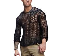 Generisch Camicia a rete da uomo Rave Outfit - Trasparente Techno Canottiera a rete trasparente Kinkywear Swingerclub Mesh Clubwear maglia muscolare maglia maglia maglia top streetstyle party lingerie